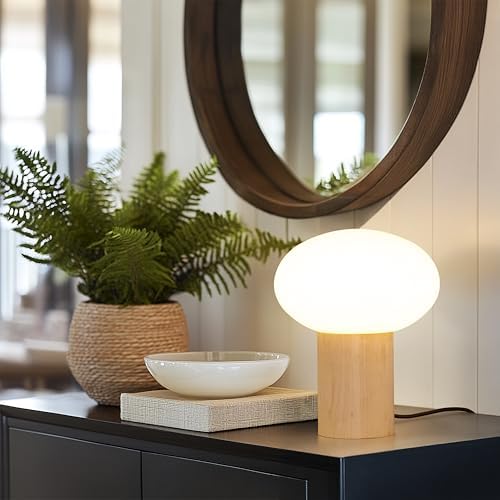 Brightech Ivy LED Table Lamp - Small 9” Bedside Reading Lamp, Modern Desk and Nightstand Light with Ambient Lighting for Bedroom, Living Room, Office - Frosted Glass Globe Lamp Shade, Wood - Image 2