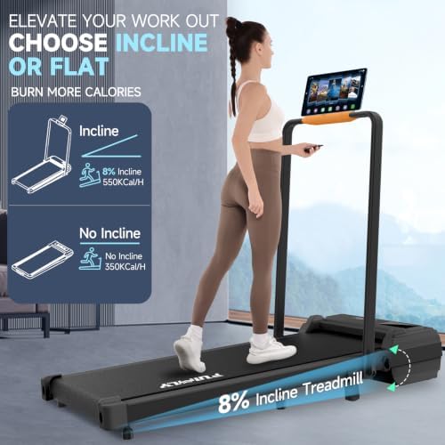 FUNMILY Upgrade Walking Pad Folding Treadmill with 12%/15% Incline & Handle Bar, 3.5HP Foldable Under Desk Compact Treadmills for Home/Office/Gym, 400+lb Capacity, Shock Absorption - Image 5