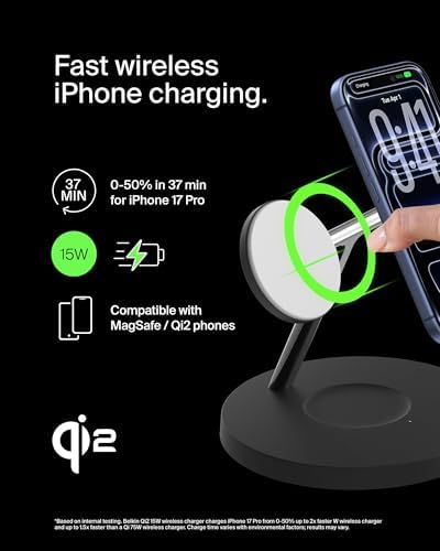 Belkin Qi2 15W Wireless Charging Station, 3 in 1 iPhone Charger - Image 3