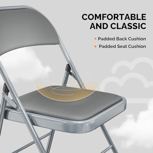 VINGLI 8 Pack Folding Chairs with Padded Seats, Metal Frame with Pu Leather Seat & Back, Capacity 350 lbs, Gray - Image 5