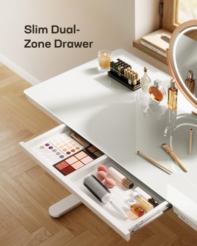 Marsail Glass Standing Desk with Drawer,55 x 28 inch Electric Standing Desk, Adjustable Height Desk with Storage & USB Charging Ports, One-Piece Standing Desk for Home & Office, White - Image 5