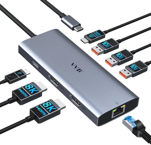 USB C Docking Station Dual Monitor HDMI Laptop Docking Station 3 Monitors by VVB