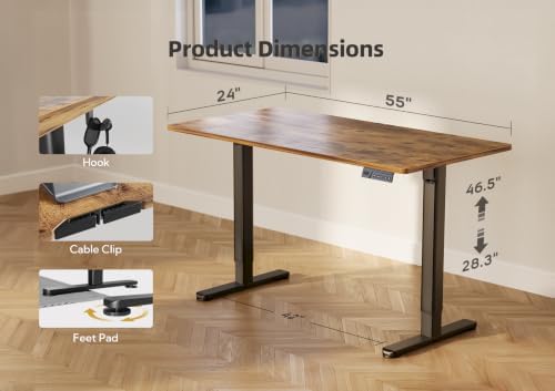 YDN 55 x 24 Inch Rustic Brown Electric Standing Desk - Image 4