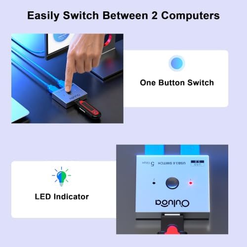 USB3.0 Bi-Directional Switch,1 in 2 Out/2 in 1 Out Sharing Switch,5Gbps Driver-Free Plug&Play for 2 PCs Share Keyboard,Mouse,Printer,Scanner,Includes 2PCS 3.9FT A to A Cables - Image 2