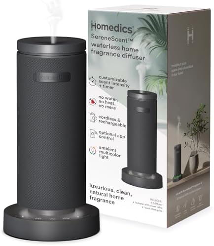Homedics SereneScent Mini Fabric Rechargeable Waterless Diffuser, Charcoal by Homedics