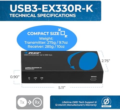 OREI USB Extender Over Ethernet 330ft USB 3.2 Gen1 5Gbps 4-Port USB Hub - Image 5