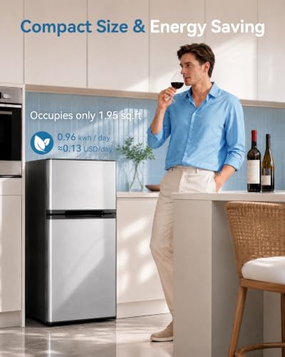 Feelfunn 2.5 Cu.Ft Mini Fridge with Freezer, 2 Door Dorm Fridge, Silver - Image 7