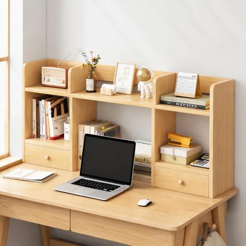 Desk Hutch with 2 Drawers, Desktop Organizer Shelf for College Dorm by Unknown