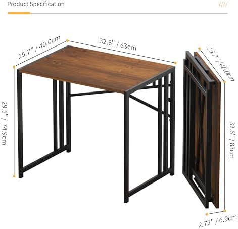 Lutown-Teen 32 inch Folding Small Desk, Mahogany - Image 3