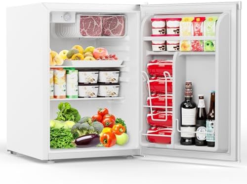 COWSAR 2.6 Cu.Ft Mini Fridge with Freezer, Quiet Reversible Door Compact Refrigerator, Small Refrigerator with 2 Removable Shelves, Adjustable Thermostat, for Office, Bedroom, Dorm, White by COWSAR