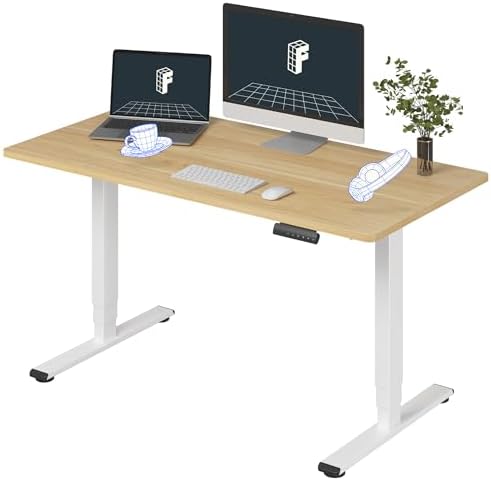 FLEXISPOT E6 3-Stage Dual Motor Electric Standing Desk 55 x 28 Sit Stand Up Desk, Holds 220 lbs, Adjustable Height w/Memory Presets, One-Piece Maple Desktop & White Frame, Ships in 2 Boxes by Unknown