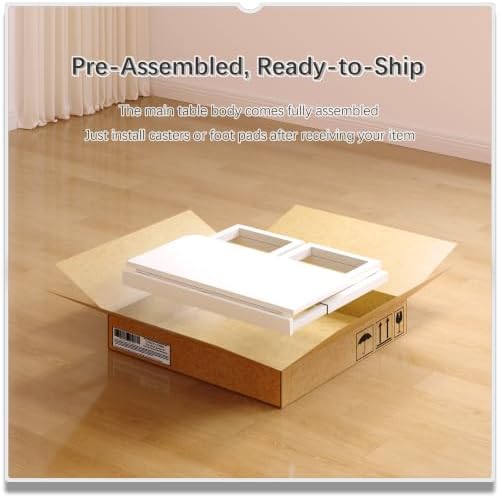 4NM No Tool Assembly 27.5" Small Desk, Folding Portable Desk with Wheels, Adjustable Height Foldable Computer Home Office Desks, Collapsible Study Writing Table for Space Saving Bedroom - All White - Image 4