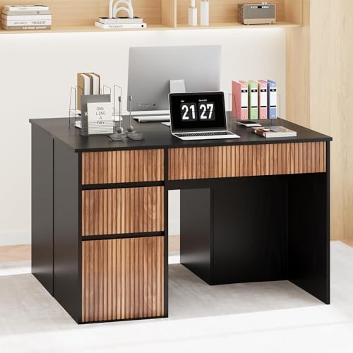 4 EVER WINNER Computer Desk with Drawers, 48 Inch Fluted Desk with Storage - Image 6