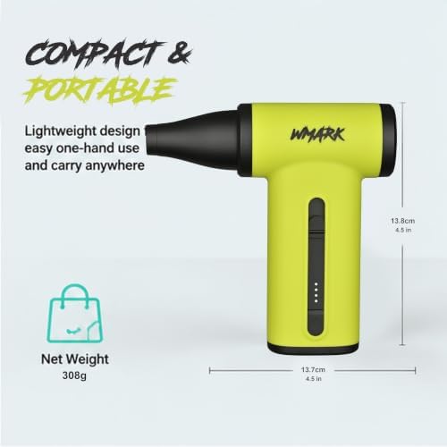 WMARK Electric Adjustable Turbo Jet Fan Compressed Air Duster - 130000 RPM Brushless Motor Mini Blower, 33m/s Max Wind Speed for Computer, Workshop, Home, Outdoor & Car, NG-TB001 (Green) - Image 6