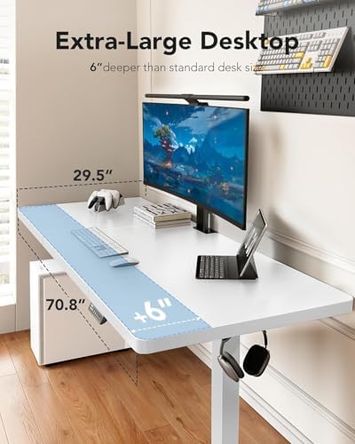 HUANUO 71 x 30 Inch Large Electric Standing Desk, Brushless Motor, White - Image 4