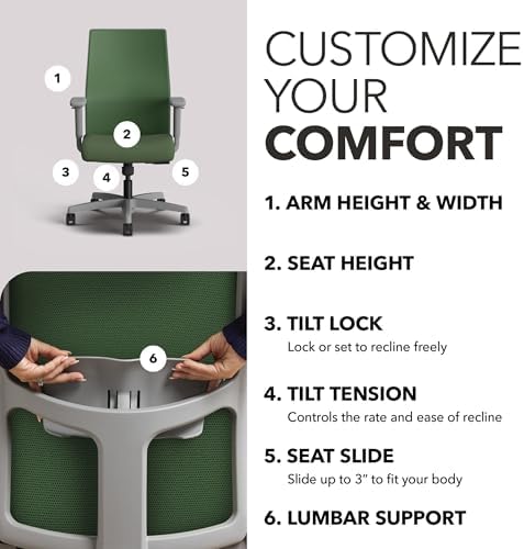 HON Ignition 2.0 Ergonomic Office Chair, Lumbar Support, Desk Chair, Leaf - Image 3