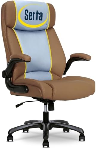 Serta Big and Tall Office Chair with Lumbar Support, Flip Arm Leather Chair by Serta