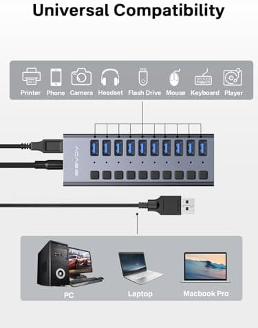 ACASIS Powered 10 Ports USB 3.2 Hub, 10Gbps Data Transfer, 48W Adapter - Image 6