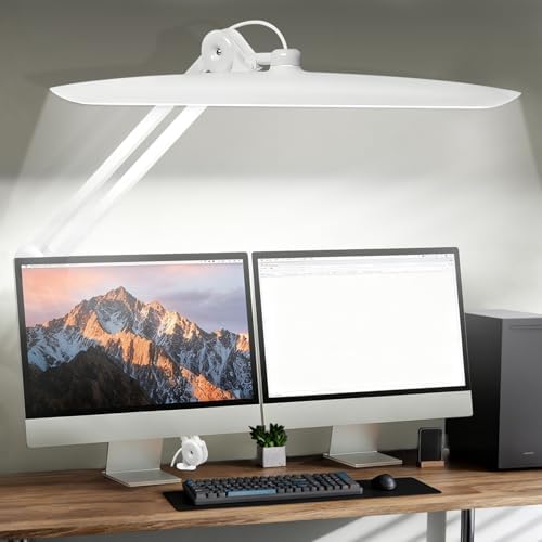 20" LED Desk Lamp with Clamp, 24W CCT Adjustable Dimmable Nail Light for Desk, 120 LEDs Metal Swivel Arm Daylight for for Nail Tech Task Home Office Reading Architect Craft, White by BeeMingle