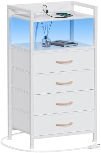 Furnulem White Nightstand with Charging Station,Small Dresser for Bedroom by Furnulem