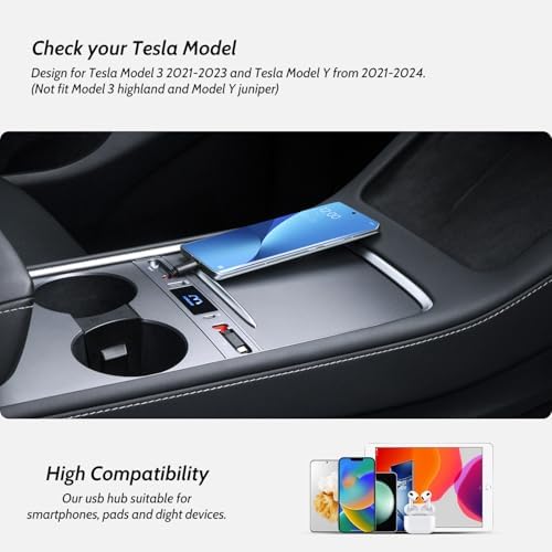 2 USB-C Touch Hub for Tesla (Carbon Fiber), Retractable 27W Fast Charger for iPhone 15 is Necessary Model3/Y 2024/2023/2022/2021 Accessories but Not for M3 Highland, Gifts for Tesla Owners - Image 4