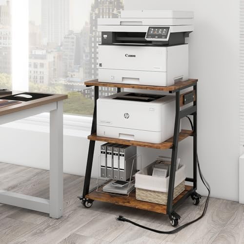 Natwind 3 Tier Large Printer Stand, 24"x20", with Charging Station,Retro - Image 2