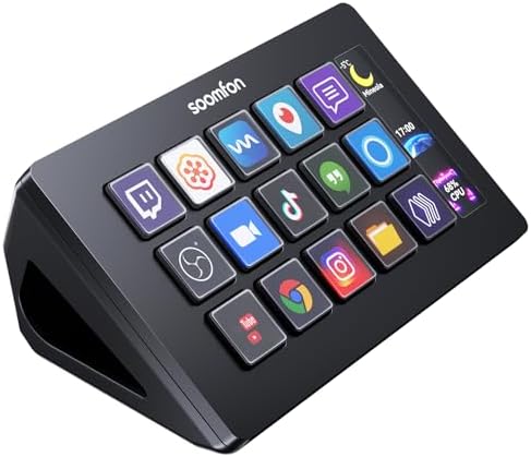 Stream Control Deck - SOOMFON Studio Controller with 15 Macro Keys & Dashboard, Customizable LCD Buttons to Trigger Actions in Full Stream Control and Content Creation, Works with PC and Mac by SOOMFON