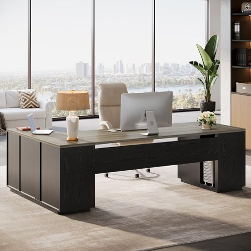Tribesigns 85.8-Inch L-Shaped Executive Desk, Grey & Black - Image 4