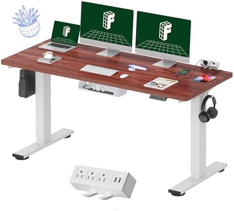 FLEXISPOT EN2 60"x24" Whole-Piece Standing Desk with Power Strip, Mahogany by Unknown