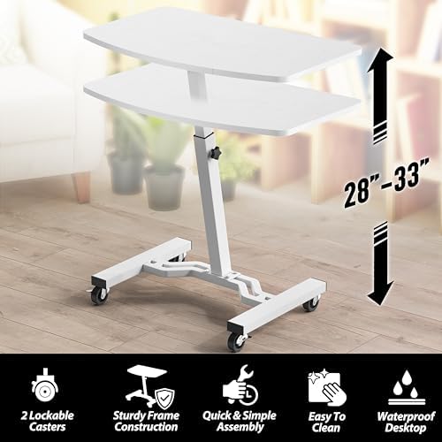 SHW Mobile Height Adjustable Laptop Rolling Cart w/Lockable Wheels, White - Image 4