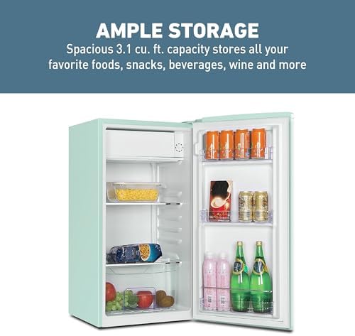 West Bend Mini Fridge for Bedroom, Office, Bar or College Dorm Room, Retro Compact Refrigerator features single door, glass shelves and adjustable temperature control, 3.0-Cu.Ft., Seafoam Green - Image 5