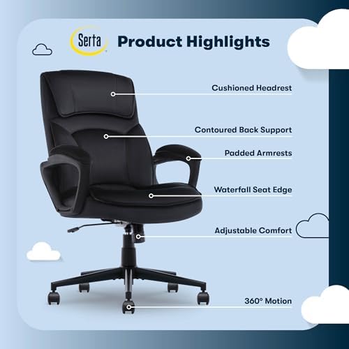 Serta Executive Office Chair with Lumbar Support, Soft Velvet Fabric Chair - Image 3