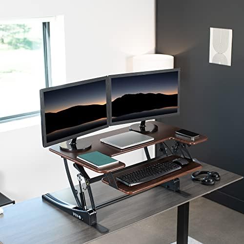 VIVO Dark Walnut 36 inch Standing Desk Converter, DESK-V000VD - Image 2
