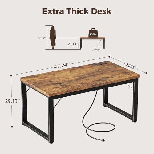 Mericonia 48 Inch Computer Desk with Power Outlets, 1.2" Thick Office Table - Image 2