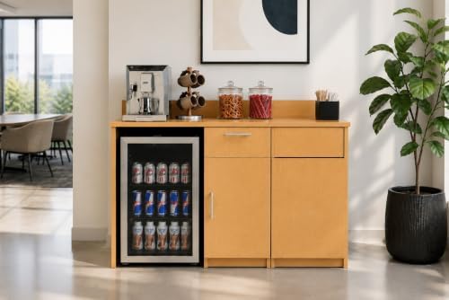 BREAKtime Mini Fridge Cabinet with Trash Bin Storage, Commercial Office Breakroom Coffee Station, Fully Assembled, 54" W x 24" D x 36" H, Trash Bin Included, Appliances Not Included, Beech - Image 2