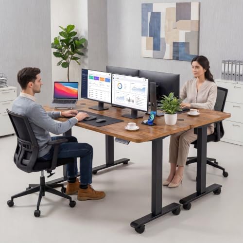 farexon 63x24 Inch Electric Standing Desk with Mouse Pad, Brown - Image 2