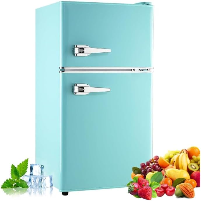 3.2 Cu.Ft Retro Mini Fridge with Freezer – Double Door, Blue by Unknown