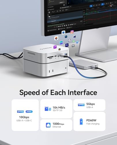 ORICO MiniRaid, Mac mini M4 Dock with Dual-Bay M.2 NVMe/SATA SSD Enclosure for Mac mini M4 Pro, Raid 0/1/PM, USB C HUB with HDMI 4K@60Hz, 10Gbps/5Gbps USB, RJ45, SD/TF, PD 60W for Creator - Image 6