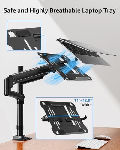 MOUNTUP Laptop Desk Mount, Adjustable Laptop Stand for max 17" Notebook or 32" Monitor, Laptops Arm Mount for Desk Holds 4.4-22lbs, Tall Laptops Stand with Clamp/Grommet - Image 5
