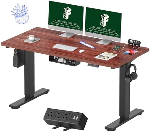 FLEXISPOT EN2 55"x28" Standing Desk with Power Strip Bundle, Mahogany by Unknown