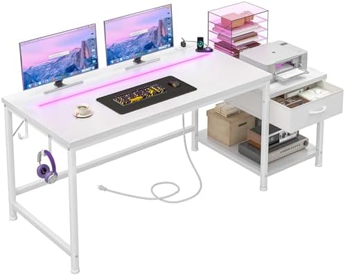 DurayLoly 56" White Office Desk with Printer Shelf for Teens Bedroom & Dorm by Durayloly