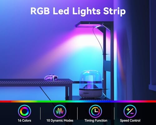 Casaottima 54'' Gaming Desk with LED Lights & CPU Stand, Black - Image 5