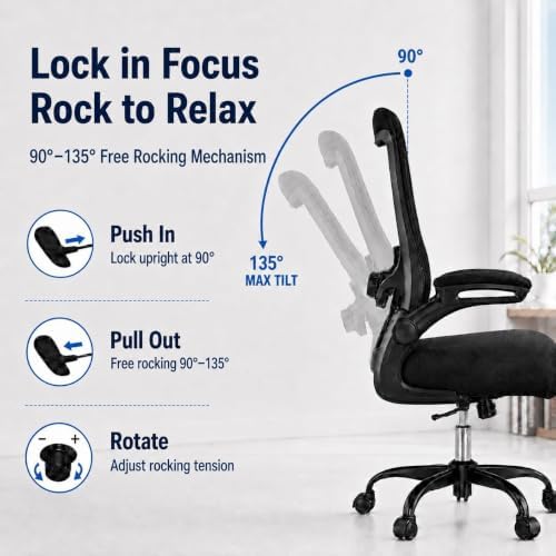 Ergonomic Office Chair for Long Hours, Adjustable Padded Lumbar Support for Lower Back Relief, 330 lb Capacity, Comfortable Computer Desk Chair for Home Office, Work & Study - Image 4