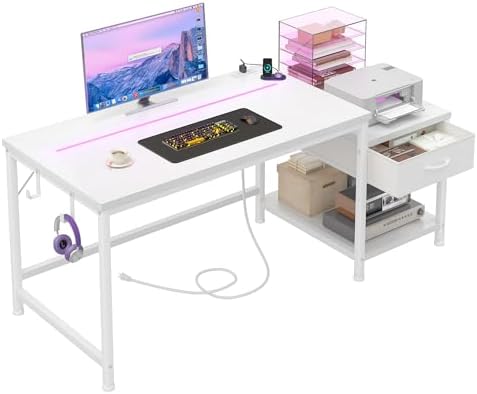 DurayLoly 48" White Office Desk with Printer Shelf for Teens Bedroom & Dorm by Durayloly