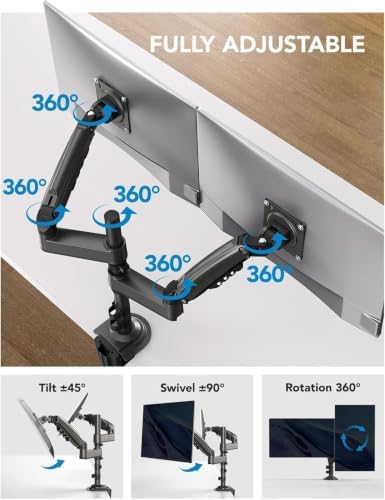 HUANUO 17-32 Inch Dual Monitor Stand, Stacked Monitor Mount, Monitor Arms for 2 Monitors, Ergonomic Adjustable Tilt/Swivel/Rotate, Weight Max 19.8 lbs, VESA 75/100mm - Image 4