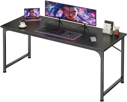 PRAISUN 55 Inch Computer Desk, Office Desk, Spacious Desktop, Black by PRAISUN