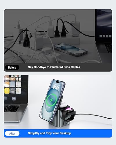 ACEFAST 6-in-1 100W GaN Fast Charging Station for iPhone 17 16 Series,with USB C Retractable Cable,Qi2 25W Magnetic Wireless Charger Desktop Stand for iWatch/for Samsung Galaxy Watch/Airpods - Image 6