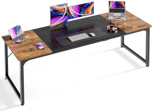 Huuger Computer Desk, 70 Inch Office Desk, Gaming Desk with Storage, Writing Desk Work Desk for Home Office, Study, Long Simple Desk, Large Legroom, Metal Frame, Rustic Brown and Black by Huuger