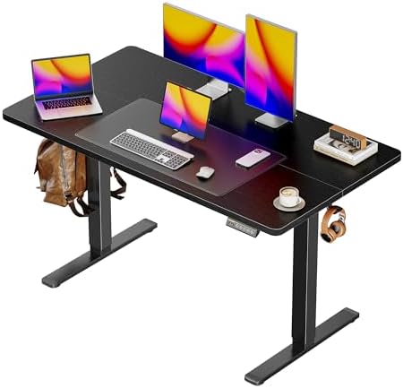 Huuger 48 x 28 Large Electric Standing Desk, Height Adjustable Desk, 27.6" Deep Desktop, Stand up Gaming, 2 Hooks, 3 Preset Heights, for Home Office, Black by Huuger