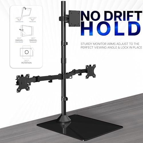 VIVO Triple Monitor Extra Tall Desk Stand for up to 49 inch Ultrawides on Center Bracket and 27 inch Screens on Side Brackets, Holds up to 44 lbs, Tempered Glass Base, Black, STAND-V103T-GB - Image 5